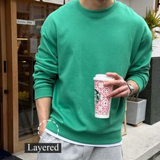 M-6XL 모노 보들보들 레이어드 맨투맨 남자빅사이즈 스웨트셔츠 그린 블루 차콜 블랙