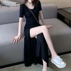 [라이프커머스] (스타일하우스)원피스 OPS 롱원피스 슬릿 반팔 여성 여자 데일리 옆트임 기본