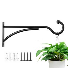 20.3cm(8인치) 2팩 튼튼한 식물 행거 야외 바구니 걸기용 금속 식물 브래킷 새 모이통 풍경 및 랜턴용 식물 벽 후크 프리미엄 금속 후크 매트 블랙 13.6kg(, 11 in, 1 pk