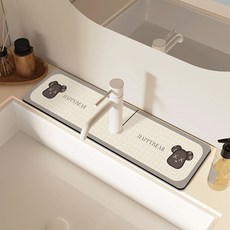 硅藻泥水龍頭吸水墊洗手檯廚房水池防濺水瀝水墊衛生間洗漱檯面墊淺巧克力熊10*38CM(圓孔直徑5CM), 1個, 淺巧克力熊