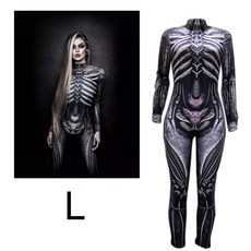 3D數碼印刷骷髏連身衣 亡靈節主題 萬聖節派對變裝 L碼 灰色