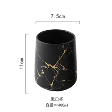 매트 골드 도자기 욕실 세트 장식 비누 디스펜서/칫솔 홀더/컵/비누 접시 트레이 고급스러운 욕실 세척 세트, black cup