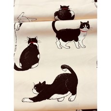 喵嗚(中厚棉)日本製餐碗，四色可選，可愛圖案，日式餐具, 米,單色0.5碼 = 45公分, 1個
