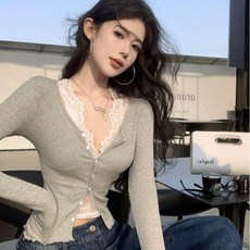 투니스 여성 브이넥 레이스 민소매 티셔츠 + 니트 가디건 세트