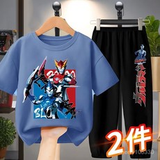 男童短袖套裝2025新款運動炸街賽迦奧特曼衣服褲子兩件裝純棉夏裝