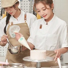 반팔 조리복 요리사복 여름 유니폼 셰프복 위생복 화이트 - 짧은앞치마 - 여성용 - 2XL