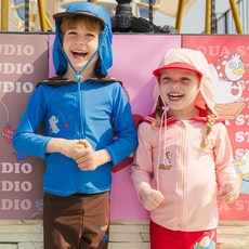 오우아스튜디오 아동 래쉬가드 집업 상하의 전신 수영복 모자 3종 세트