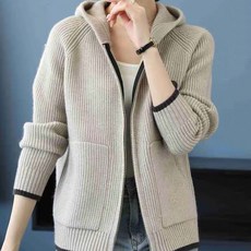 ORZQU 가을겨울 여성 캐주얼 빅사이즈 집업 니트 후드 가디건 아우터