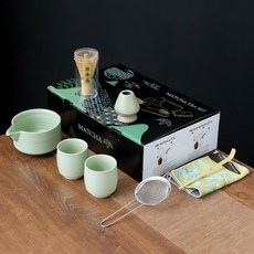 日式抹茶茶具套裝 一碗配二杯 附彩盒 百本立抹茶打蛋器 宋代點茶工具, 1個, CT帶嘴直碗配二杯（淺綠色）,啞光釉
