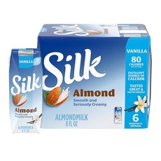 Silk 아몬드밀크 236ml 6개입 1팩 바닐라 Silk Shelf-Stable Almond Milk Singles Vanilla Dairy-Free
