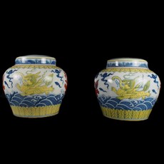 博古珍藏 明成化鬥彩波濤飛象蓋罐一對 早期收藏老件茶葉罐瓷器 博物館級文物, 1個, 鬥彩