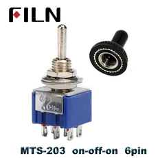 5pcs 6A 120VAC 미니 2 위치 ON MTS-102 토글 3 OFF (방수 자동차 포함), 01 5Pcs, 02 MTS-203 Blue, 01 With Waterproof Cap, 1개