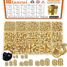 디안루이 400 PCS 히트 세트 인서트 M2 / M2.5 M3 M4 M5 M6 나사 황동 계량 너덜 너트 모음 키트 플라스틱/3D 프린터 액세서리용 인서트