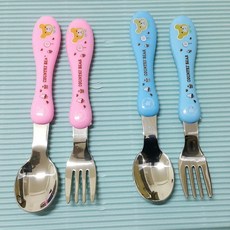 鄉村熊 304不鏽鋼 兒童學習匙 兒童水果叉 練習匙 湯匙 叉子, 鄉村熊兒童匙-粉紅色, 1個