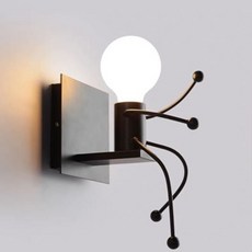 HUGO LIGHTING 小黑人造型壁燈，復古實木裝飾床頭燈走道燈, 小黑單人（方形底盤，11cm）,無燈泡