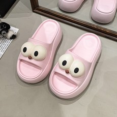 해피유통 여성용 여름 슬리퍼 귀엽고 유니크한 표정 디자인 캐주얼 실내외 착용 가능