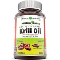 크릴오일 영양제 오메가 슈퍼바 크릴 오일 500mg 소프트젤 (비 GMO 글루텐 프리) 2개 1회 제공량당 120mg EPA 56mg DHA가 함유된 3 지방산 200mg, 120정