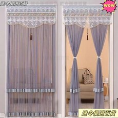 門簾防蚊門簾麻紗簾透光不透人客廳隔斷簾遮光新款門簾免打孔加密紗門簾臥室蕾絲隔斷佈簾子四季通裝飾, 故裏逢花綠色【遮隱私+防蚊蟲】,85*90【下宅配通送桿+魔術貼】