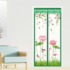 모기 방지 커튼 자가 접착 흡착 무타공 녹색 연꽃, [09] 폭70cm*높이200cm, 1개