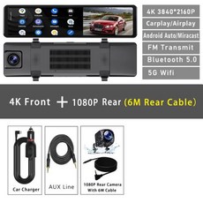4K 대시 캠 백미러 카플레이 안드로이드 자동 GPS 5G 와이파이 자동차 Dvr 차량 캠 블랙 박스 카메라 드라이브 녹음기 11.26 인치, 2)4K DVR-6M, None