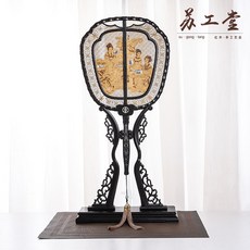 易工堂 紫光檀宮扇擺件 工藝品古典風長柄流蘇宮扇, 紫光檀宮扇仕女圖,32*12*64cm, 1個