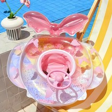 遮陽兒童游泳坐圈防側翻加厚款救生圈男童女童浮圈寶寶嬰幼兒坐圈, 1個, 方向盤亮片花瓣粉蝶艇12-45斤:如圖