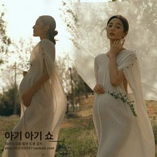 만삭사진 여름 임산부 브이넥 퍼플 롱 원피스 임부복 휴양지 스타일