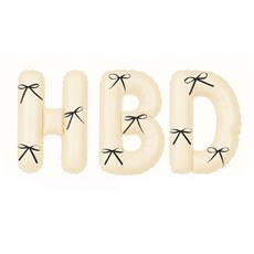 해피제이니 HBD 이니셜 생일 호일풍선 블랙 리본 생일가랜드 파티용품 세트, 1세트, 크림 기본