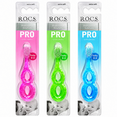록스 PRO 베이비 칫솔 0~3세 아기 첫 칫솔 영유아 칫솔, 핑크, 그린, 블루, 1개, 3개입