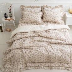 로라 광목 순면100% 자수프릴 차렵이불 SS 핑크