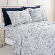 우아한 편안함 아멜리아 페이즐리 인쇄 6피스 시트 세트 딥 포켓 1500 프리미엄 호텔 품질 퇴색 및 주름 방지 스마트 포켓이 장착된 시트 킹 코랄, 사파이어 네이비