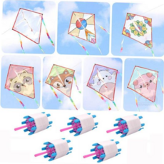 연 만들기 세트 민화 가오리연 날리기 전통 연 5인용 야외, 민화연 랜덤5+얼레5