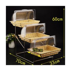 三層蛋糕點心架帶蓋食物展示架：多功能蛋糕水果籃，適用於茶歇、吃到飽場合, 3個米色籃+翻蓋+三層架, 1個