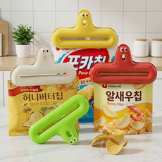 귀여운 강력한 유니크 밀폐 밀봉 집게 4종세트, 4개, 레드+옐로우+그린+화이트