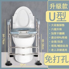 不鏽鋼馬桶扶手，輔助起身安全架，適用長者孕婦, 馬桶增高器, 藍色