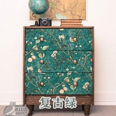 家具翻新貼紙 櫃子貼紙 櫥櫃裝飾貼 自粘牆紙, CX1005複古綠 鋁膜背膠 ,9.5米長*53釐米寬, 複古綠