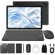 [역대가]Wqplo 태블릿 PC 10.1인치태블릿 30G+128G 8코어 Android16 Gemini AI 지원 키보드+펜 포함 풀세트 저장공간 학습 업무 엔터테인먼트 테블릿 PC, 블랙/Black, 128GB, Wi-Fi