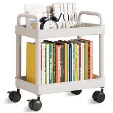 마벨인홈 공간활용 이동식 슬림 책장 감성 트롤리, 화이트, 2단