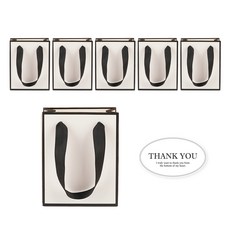 빛공 고급 선물 무지 미니 답례품 쇼핑백 종이가방 종이백 (스티커 포함), 6개, 블랙&화이트