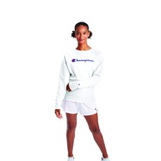 Champion 여성용 파워블렌드 크루 스크린 프린트 스크립트 화이트.