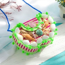 兒童玩具 民族風竹編製品 兒童包包 小背簍 兒童演出道具 兒童小背簍 仿藤塑編織 幼兒園演出舞臺道具, 【背包】蝴蝶款-綠色, 1個