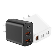 Type-C雙USB-A多口快速充電器，智能手錶/手機通用充電頭，多設備同時充電, 黑色, 1個