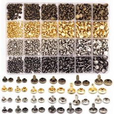 가죽 공예 단추 리벳 솔트리지 Xiufortion 600 세트 구리 더블 캡 튜브형 DIY 의류 신발 가방 벨트 수리 장식 4가지 색상 혼합 6가지 크기