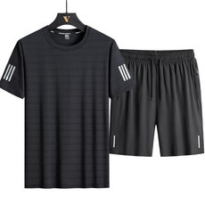 L-8XL 大尺碼冰絲涼感運動套裝 男生短袖T恤休閒短褲兩件套 (台灣現貨)