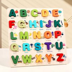 上新優惠價 木質兒童早敎抓板 益智數字字母 寶寶形狀配對抓闆 積木認知拚圖 拚闆玩具 蒙特梭利手抓板 圖形顏色認 樂購, 1個, 大寫字母