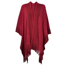 ZLYC 여성용 숄 골든 트림 니트 담요 랩 프린지 판초 코트 가디건 스페이스 염색 베이지 핑크 142132, 다크 레드
