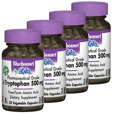블루보넷 L-트립토판 500mg 베지터블 캡슐 무설탕 글루텐 프리, 30개입 × 4개, 30정, 4개