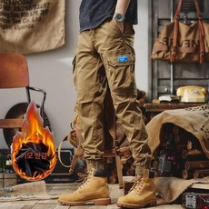 튼튼한 카고 밀리터리 워크웨어 팬츠, 1개, 98688 카멜 플리스안감