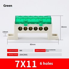 제로 와이어 터미널 커버가 방진 배전함 블록 브리지 접지 있는 구리 부스바 10 유형, 1Pcs, 6Pin green