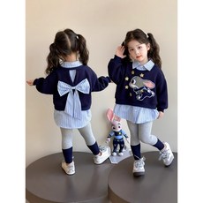女童兔子警官衣服春秋套裝2025新款中小童洋氣寶寶時髦公主兩件套